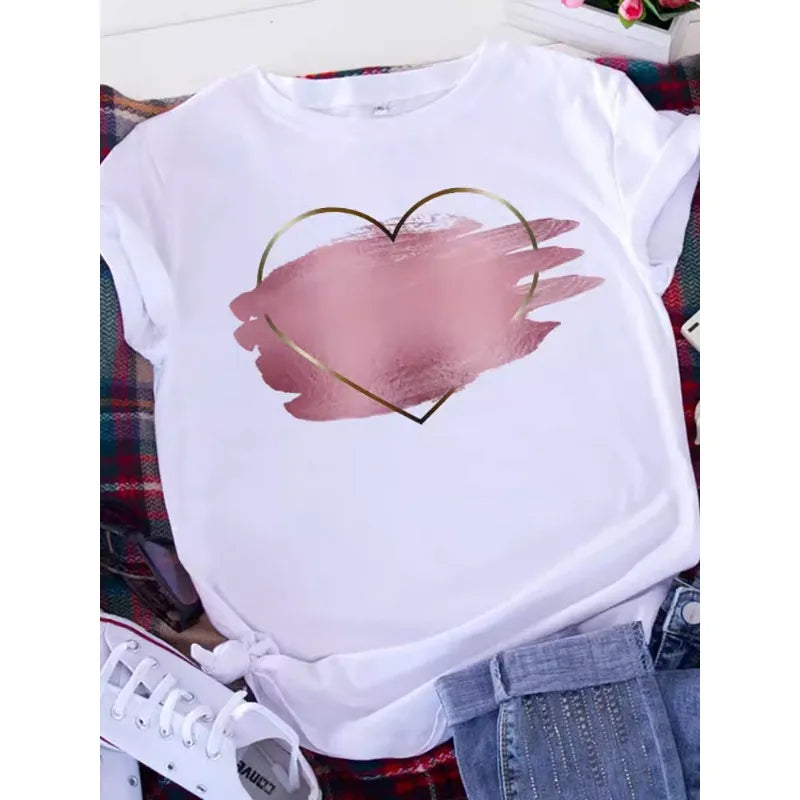 Brave Soul L American Retro Letters Love White T-shirt Women Short Sleeve Round Neck Loose Large Size Casual Top Oversized 4