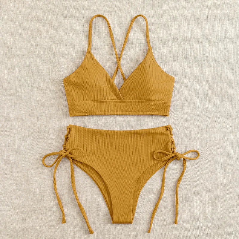 Gemini said Women’s V-Neck Lace-Up Bikini Set