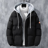 Winter Loose-fit Thickened Warm Cotton Coat Hood For Men Trendy Student Puffer Jacket Two-piece Illusion 2