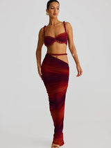 Chic Pleated Two-Piece Vacation Set: Crop Camisole & Maxi Skirt