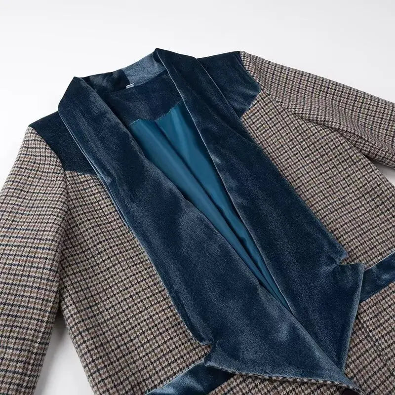 Autumn new women's clothing fashionable temperament versatile casual long plaid woolen coat 3