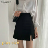 Skirts Women Split Elegant Office Ladies Spring Mujer Faldas Casual Hot Sale A-line Black   Design Comfortable Ulzzang