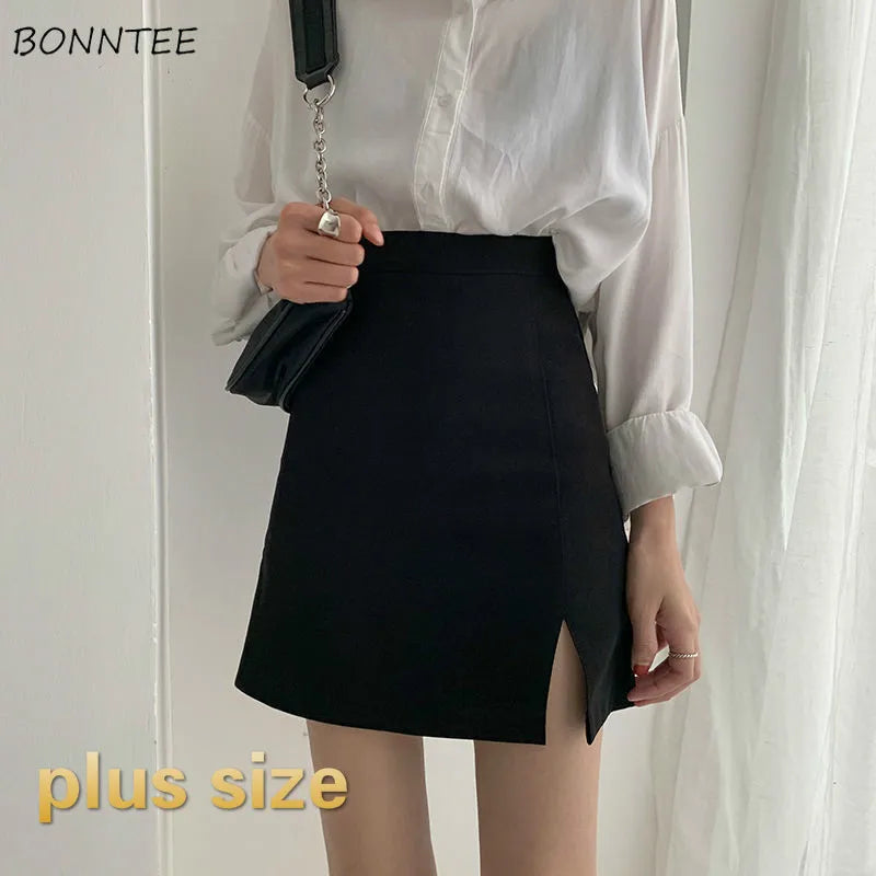 Skirts Women Split Elegant Office Ladies Spring Mujer Faldas Casual Hot Sale A-line Black   Design Comfortable Ulzzang