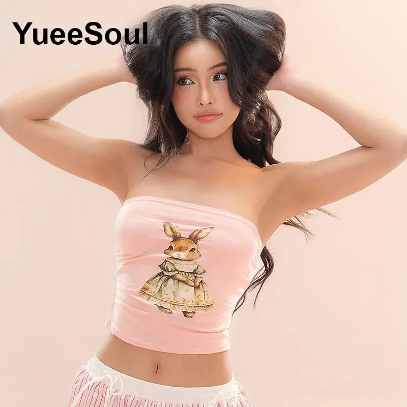 2024 Summer New Pink Crop Tops 2000s Y2K Aesthetic Sweet Cute Fairycore Tank Top Sleeveless Slim Sling Camis Women Clothing 2