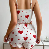 Love Printing Pajamas Set Sleepwear 2 PCS Short Tank Tops And Shorts 2