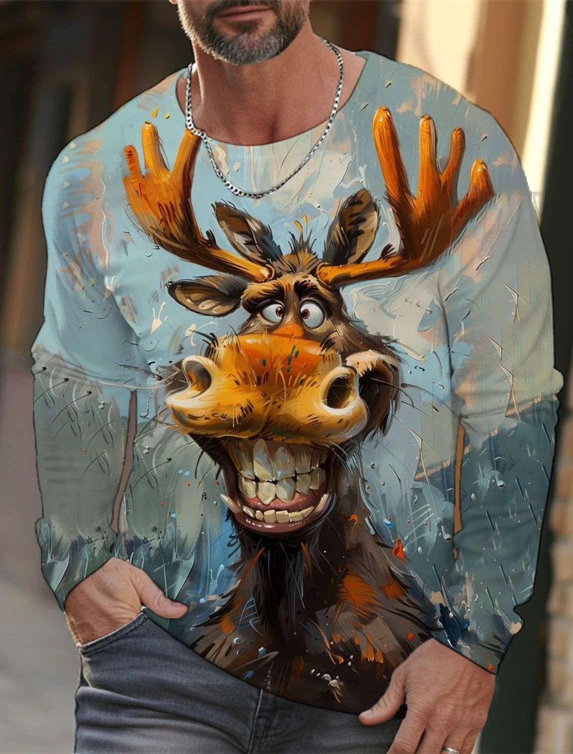 Funny 3D Animal Print Mens Top Fashion Cotton Long Sleeve T-shirt Men