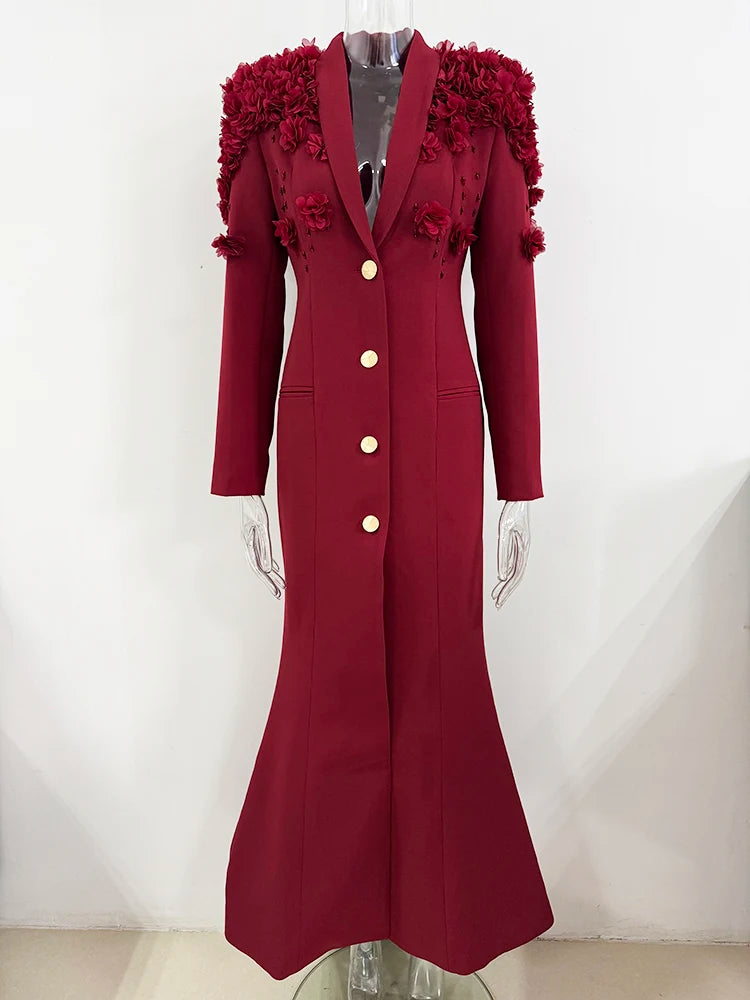 Floral Appliqué Beaded Maxi Dress: Long Sleeve Designer Gown (2025)