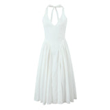 YENKYE Sexy Backless Green Elegant Halter Dress For Women Low Waist A-line Midi Summer Evening Party Dresses Cotton Robe 6
