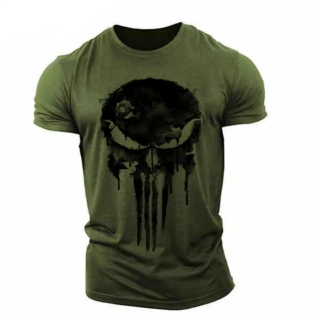 Men T Shirt 3d Print Military Patriotic Skull O-Neck T Shirt Oversized Short-Sleeved 4