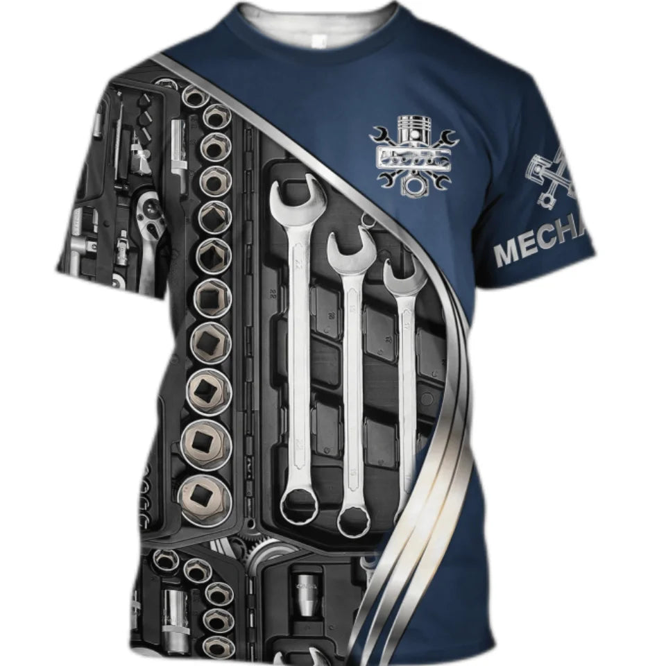 Men's Vintage Mechanic T-Shirt | Personalized Name 3D Print | Casual Summer Top | Oversized Pullover | 5XL