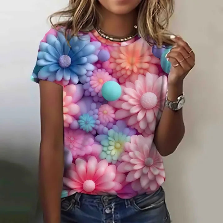 3D Floral Print Summer Tee