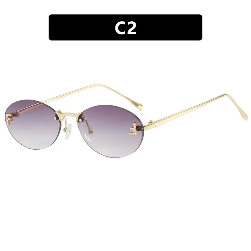 Retro Rimless Oval Cat-Eye Sunglasses