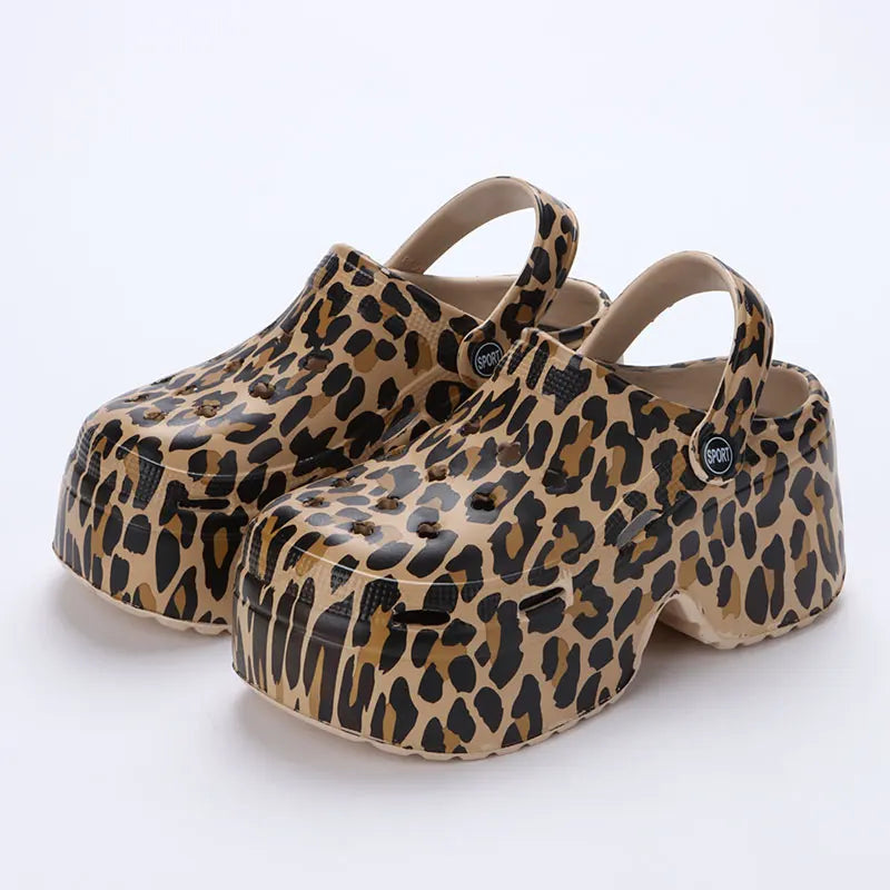 Leopard Platform Clogs for Women: Chunky Wedge Sandals with Closed Toe - Summer 2023