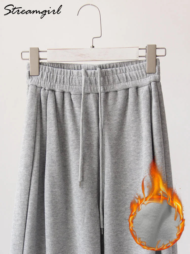 Winter Warm Sweatpants For Women High Waist Jogger Velvet Wide Leg Trousers Women's Sports Pants Autumn Fleece Sweatpants Women 5