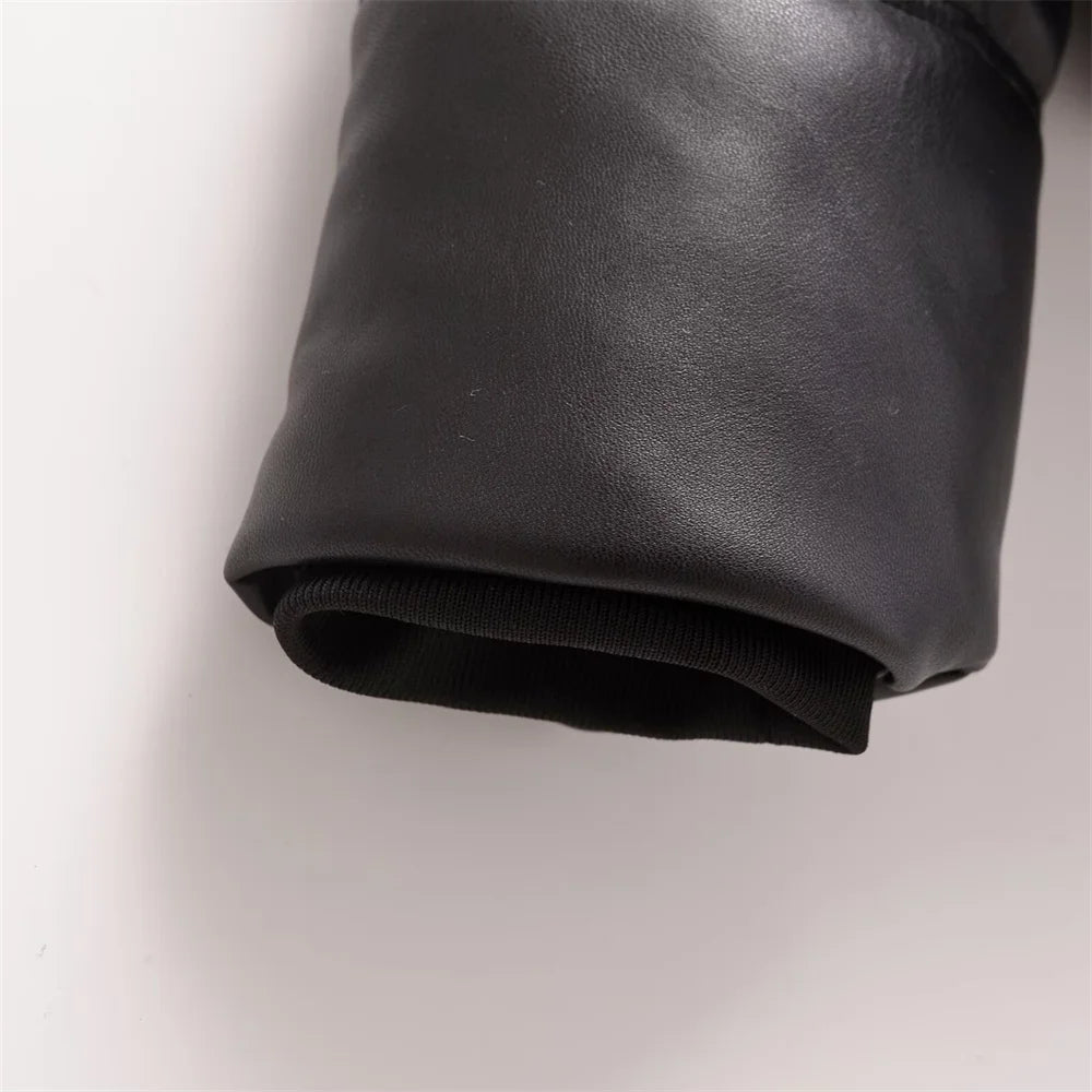 Zach Ailsa women's simple faux leather hooded warm thick cotton clothing autumn and winter new long sleeved jacket jacket 6