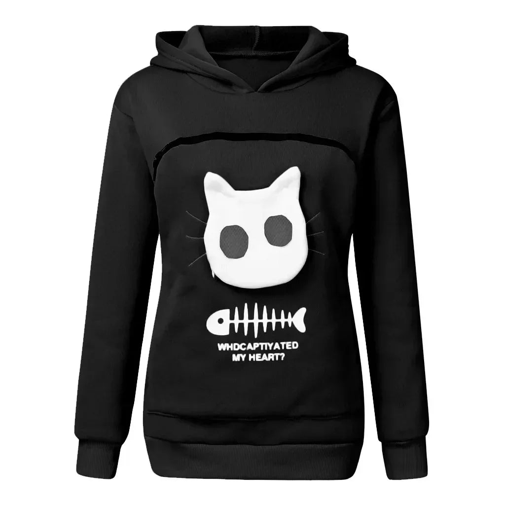 Winter Hoodies Sweatshirt Women Animal Pouch Hood Pullover Blouse Tops Lady Carry Dog Cat 6