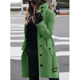 Fashion Commuting Winter Jacket Mid-length Overcoat 2025 Solid color Belt Single-breasted Stand collar for Ladies Office Outfit 6