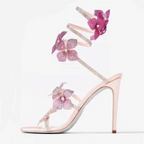 Crystal Flower Ankle Strap Heels for Women | Thin High Heel Sandals | Street Style 4