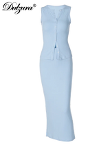 Dulzura Matching Suit Sleeveless Ribbed Single-Breasted Top Shirt Maxi Skirt 2024 Spring Summer Women'S Clothing Sexy Streetwear 6