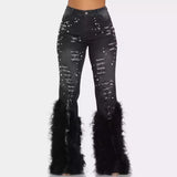 Women's Vintage Feather Tassel Jeans | High Waist Skinny Fit | Distressed Denim, Hollow Out Details | Y2K Streetwear 6