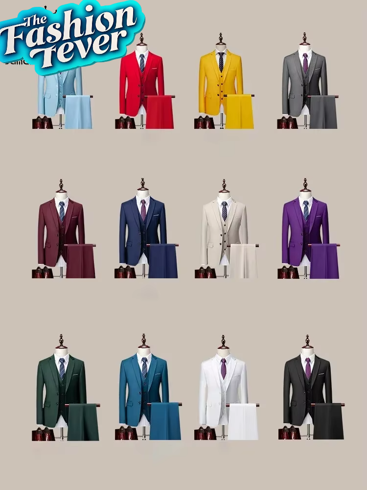 Groom's Suit: Men's 3-Piece Formal Suit Set (Jacket, Vest, Pants) (14 Colors, M-6XL) 2