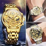 Men's Watches Top Brand Luxury Original Waterproof Quartz Watch for Man Gold Skeleton Style 24 Hour Day Night New 4