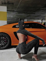 Hawthaw Women Autumn Winter Long Sleeve Backless Bodycon Soild Color Black Jumpsuit Romper Playsuit 2020 Fall Clothes Streetwear 5