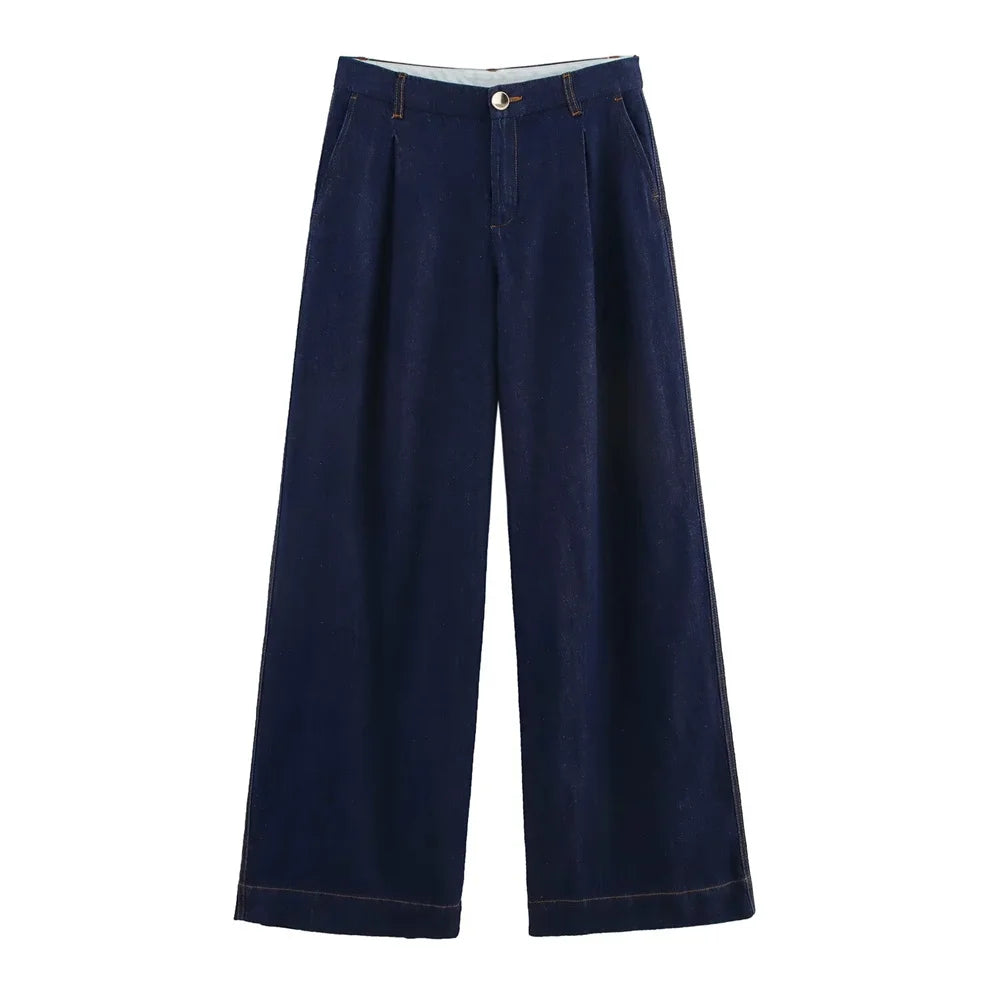2025 Women Denim Set Loose Fit Button Down Shirt With Wide Leg Pants Fashionable Casual Wear for Women 3