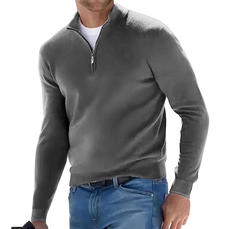 Autumn-Men-s-Sweatwear-Warm-Pullover-Solid-Color-Half-Zipper-Casual-Sweater-Slim-V-neck-Long