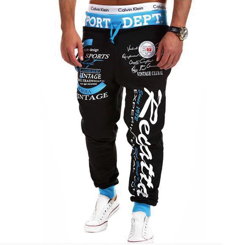 Men's Fleece Joggers Sweatpants - Elastic Waist, Letter Graphic Print, Casual Hip Hop Style, Sports Outdoor Daily Wear - Gray-Blue/Black 4