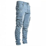 Men's Elastic Denim Cargo Joggers - Slim Fit Streetwear Pants with Multiple Pockets 3