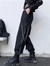 Women Cargo Pants  Harem Pants Fashion Punk Pockets Jogger Trousers With Chain Harajuku Elastics High Waist Streetwear 5