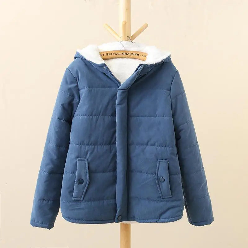 Korean Style New Fashion Women's Velvet Thicken Casual Trendy Solid Color Hooded Parkas Female Simple Basic Pocket Clothes Coats 3