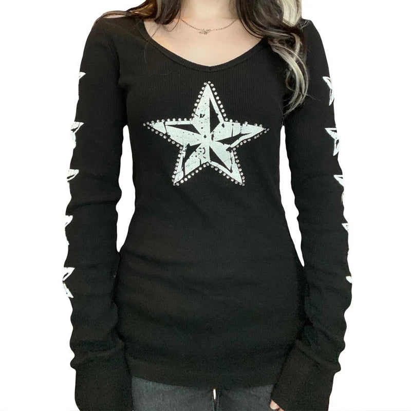 Y2K Grunge Skull Thermal Tee