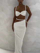 Chic Pleated Two-Piece Vacation Set: Crop Camisole & Maxi Skirt