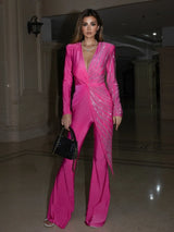 Deep V Neck & Sparkly Diamond Jumpsuit | Elegant Wide Leg | Club & Runway Style 6
