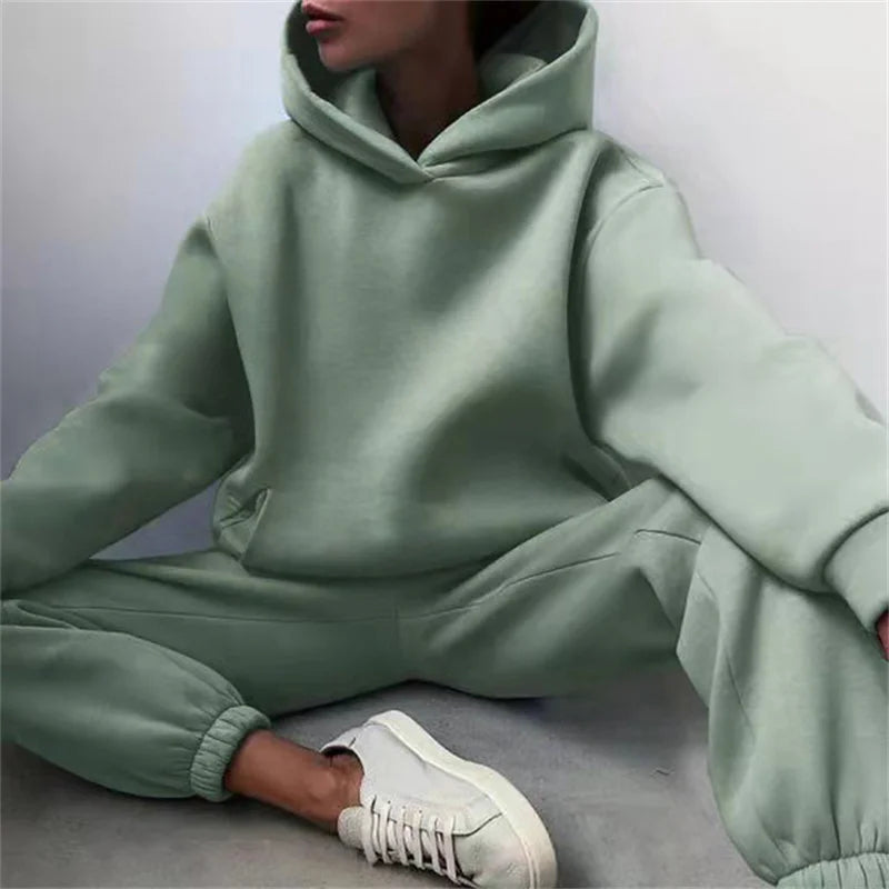 Women's Tracksuit Suit Autumn Fashion Warm Hoodie Sweatshirts Two Pieces Oversized Solid Casual Hoody Pullovers Long Pant Sets 6