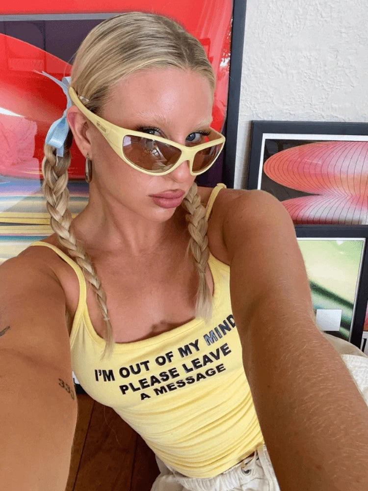 Sexy Corset Punk Grunge Yellow Camisole Top Aesthetic Streetwear Women's Print Crop Top Y2k Clothes Emo Girl Sleeveless Tank Top 4