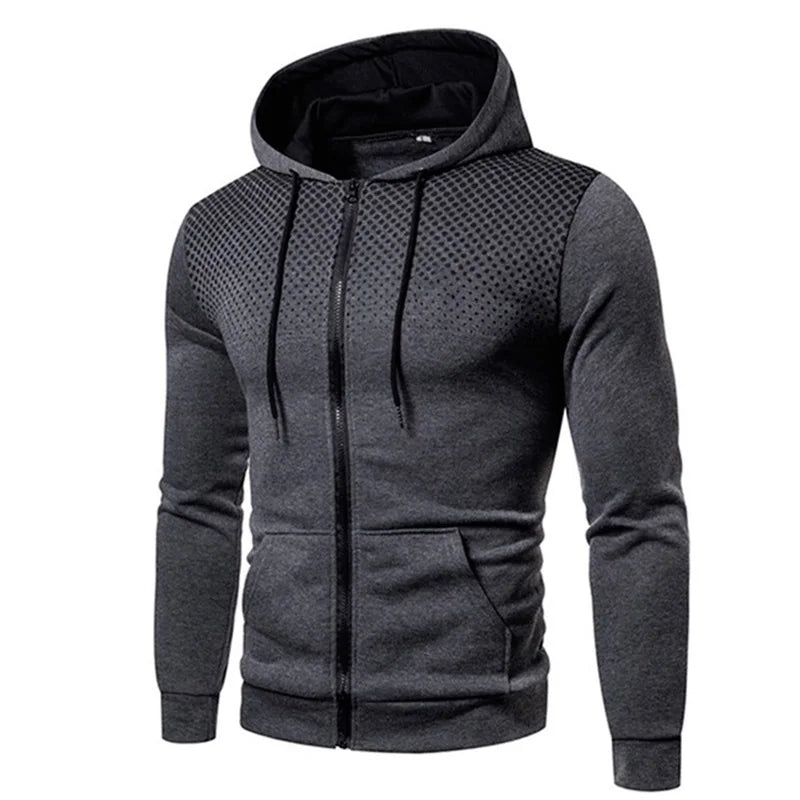 Men's Zip Up Hoodie Pocket Polka Pot Print Hooded Sweatshirt Sport Outdoor Casual Slim Fit Men Spring AutumnZipper Hoodie 3