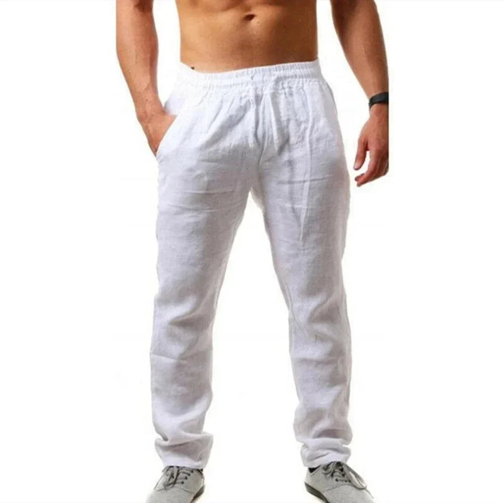 Men's Linen Pants Summer Male Breathable Linen Trousers Sweatpants 2
