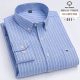 100-Cotton-Oxford-Men-s-Shirts-Long-Sleeves-Plaid-Soft-Regular-Fit-Formal-Dress-Shirt-Pocket