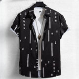 3D Printed Men's Lapel Shirt - Geometric Design, Short Sleeve Hawaiian Style