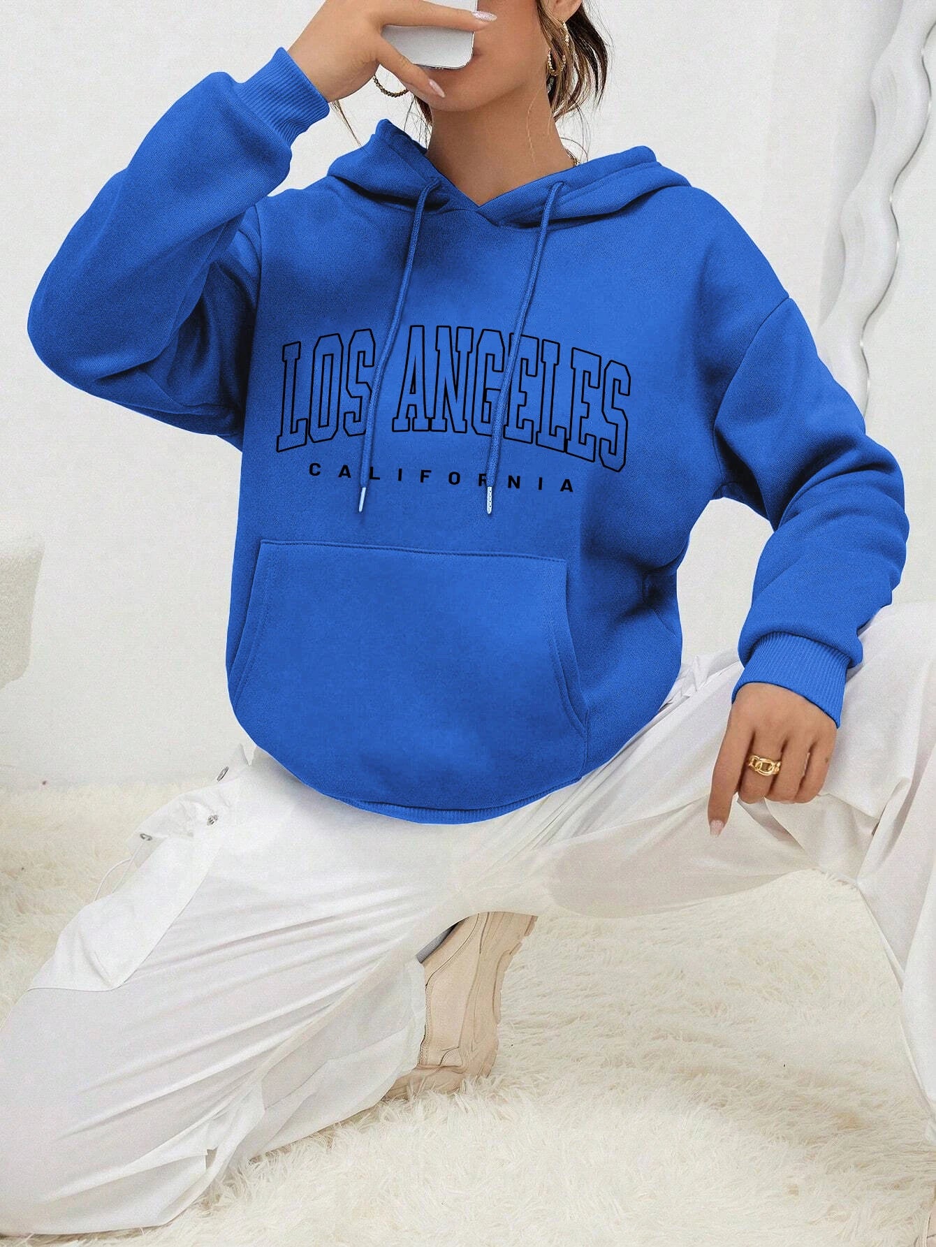 Los Angeles Letter Design Fleece Hoodie