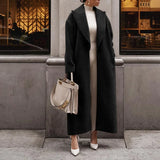 Women Wool Coat Turn Down Collar Solid Long Jacket Single Button Warm Thick Blends Pocket Full Sleeve Jacket Autumn Winter 6