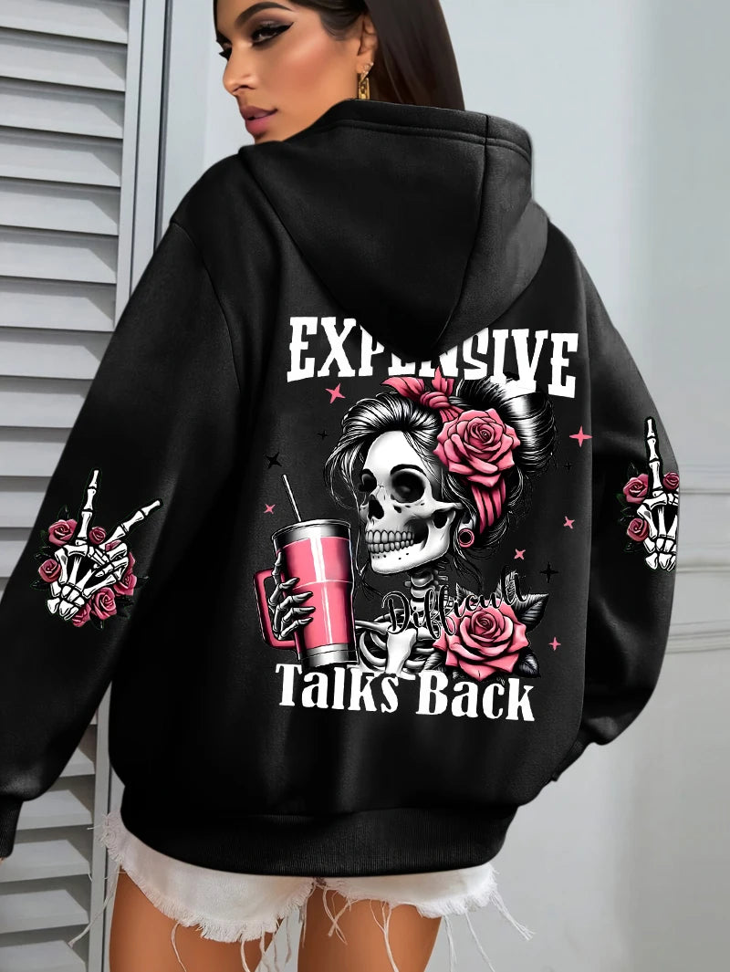 Women’s "Expensive Talks Back" Funny Print Hoodie