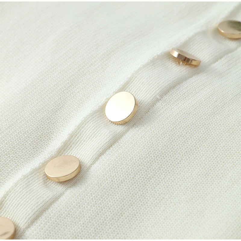 Elegant Lady Knitted Single Breasted Long Dresses Women Solid Sleeveless O Neck Button Bodycon 5