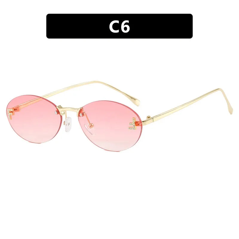 Retro Rimless Oval Cat-Eye Sunglasses