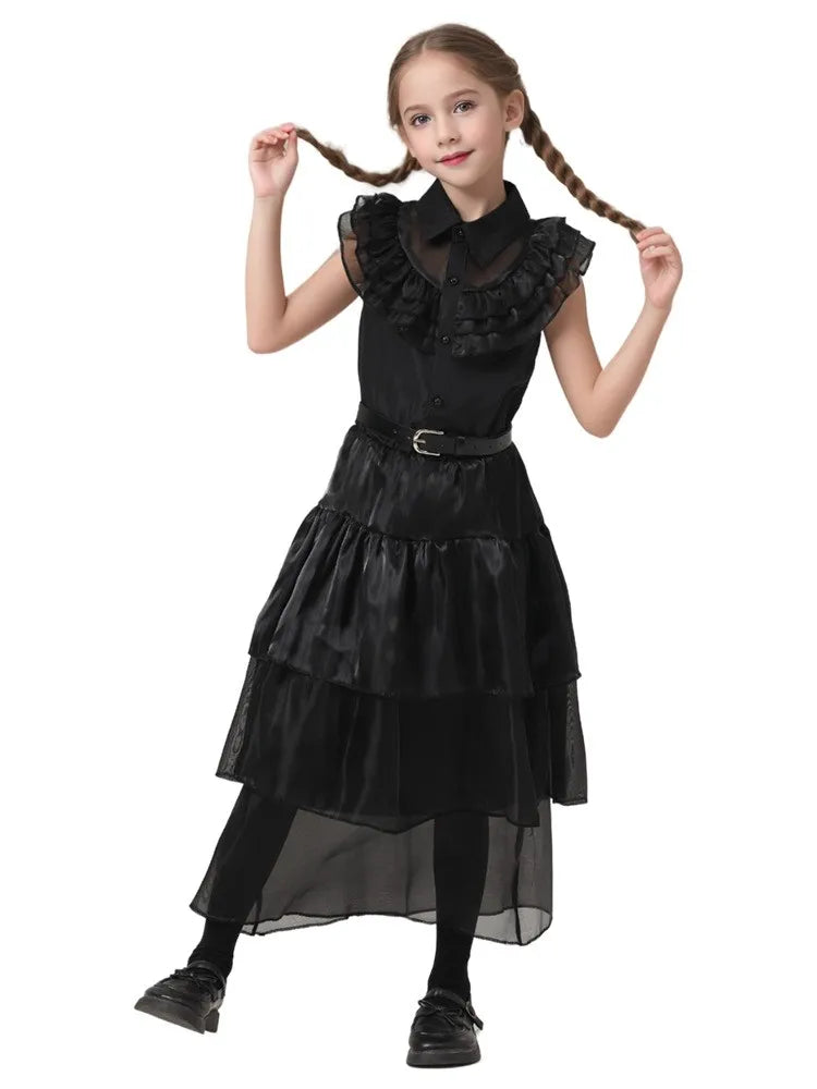 2025 Wednesday Hot Black Short Costume New Vestidos For Kids Cosplay Carnival Easter Halloween Party Costumes for 3-10 Years 3