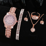 6 Pcs, Luxury Women's Watch Jewelry Set, Fashion Silvery Women's Quartz Watch - The Best Holiday Gift for Yourself