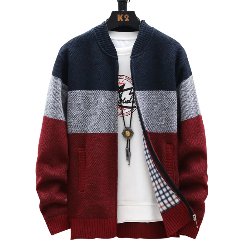 Autumn Winter Cardigan Sweater Men Fleece Zipper Sweaters 4